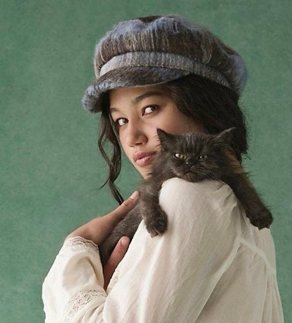 Free People Cadet Cap Hat Blue Brown Plaid Fuzzy Upstate One Size